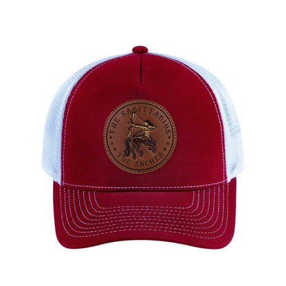 Sagittarius Zodiac V2 5-Panel Trucker Hat with Burgundy front and White back