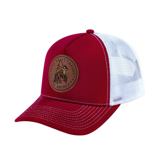 Sagittarius Zodiac V2 5-Panel Trucker Hat with Burgundy front and White back