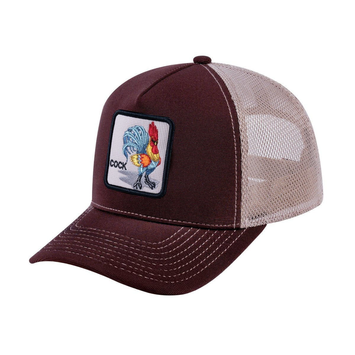 Chicken V2 5-Panel Trucker Hat with Dark Brown front and Khaki back