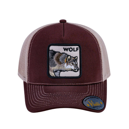 Wolf V2 5-Panel Trucker Hat with Dark Brown front and Khaki back