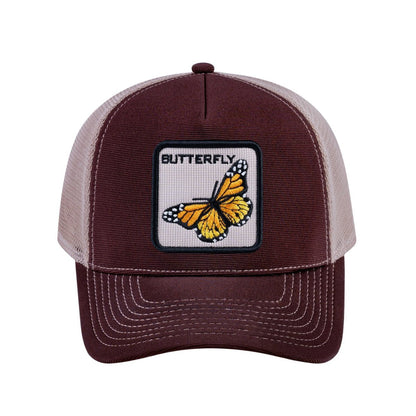 Butterfly V2 5-Panel Trucker Hat with Dark Brown front and Khaki back