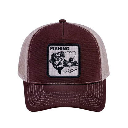 Fishing V2 5-Panel Trucker Hat with Dark Brown front and Khaki back
