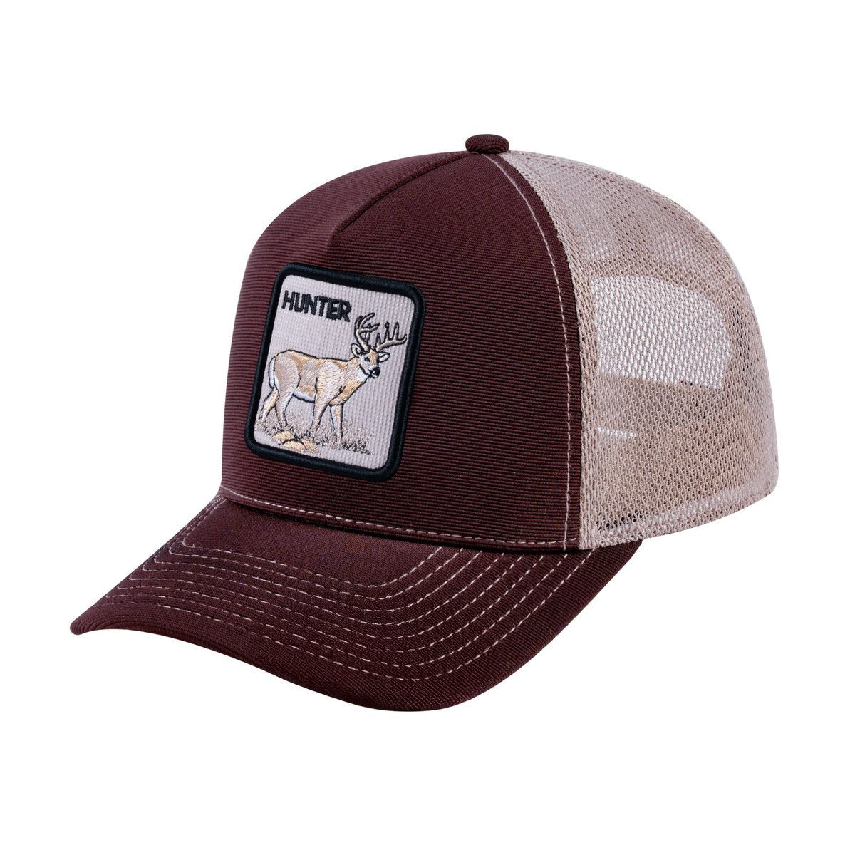 Hunter V2 5-Panel Trucker Hat with Dark Brown front and Khaki back
