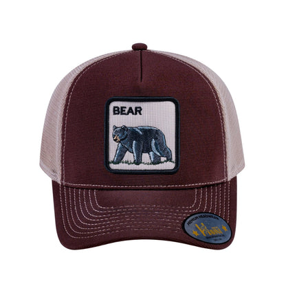 Bear V2 5-Panel Trucker Hat with Dark Brown front and Khaki back