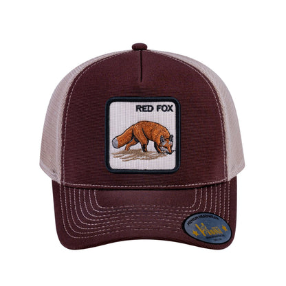 Red Fox V2 5-Panel Trucker Hat with Dark Brown front and Khaki back