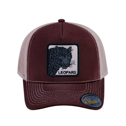 Leopard V2 5-Panel Trucker Hat with Dark Brown front and Khaki back