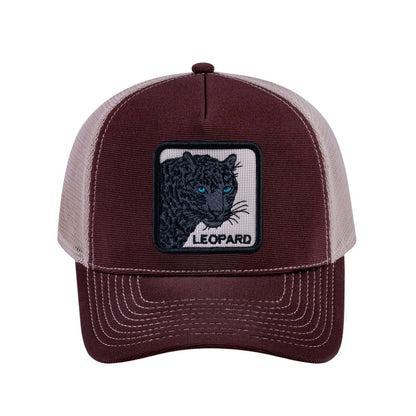 Leopard V2 5-Panel Trucker Hat with Dark Brown front and Khaki back