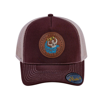 Aquarius Zodiac V2 5-Panel Trucker Hat with Dark Brown front and Khaki back