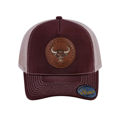Taurus Zodiac V2 5-Panel Trucker Hat with Dark Brown front and Khaki back