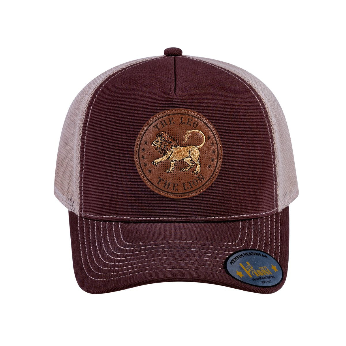 Leo Zodiac V2 5-Panel Trucker Hat with Dark Brown front and Khaki back