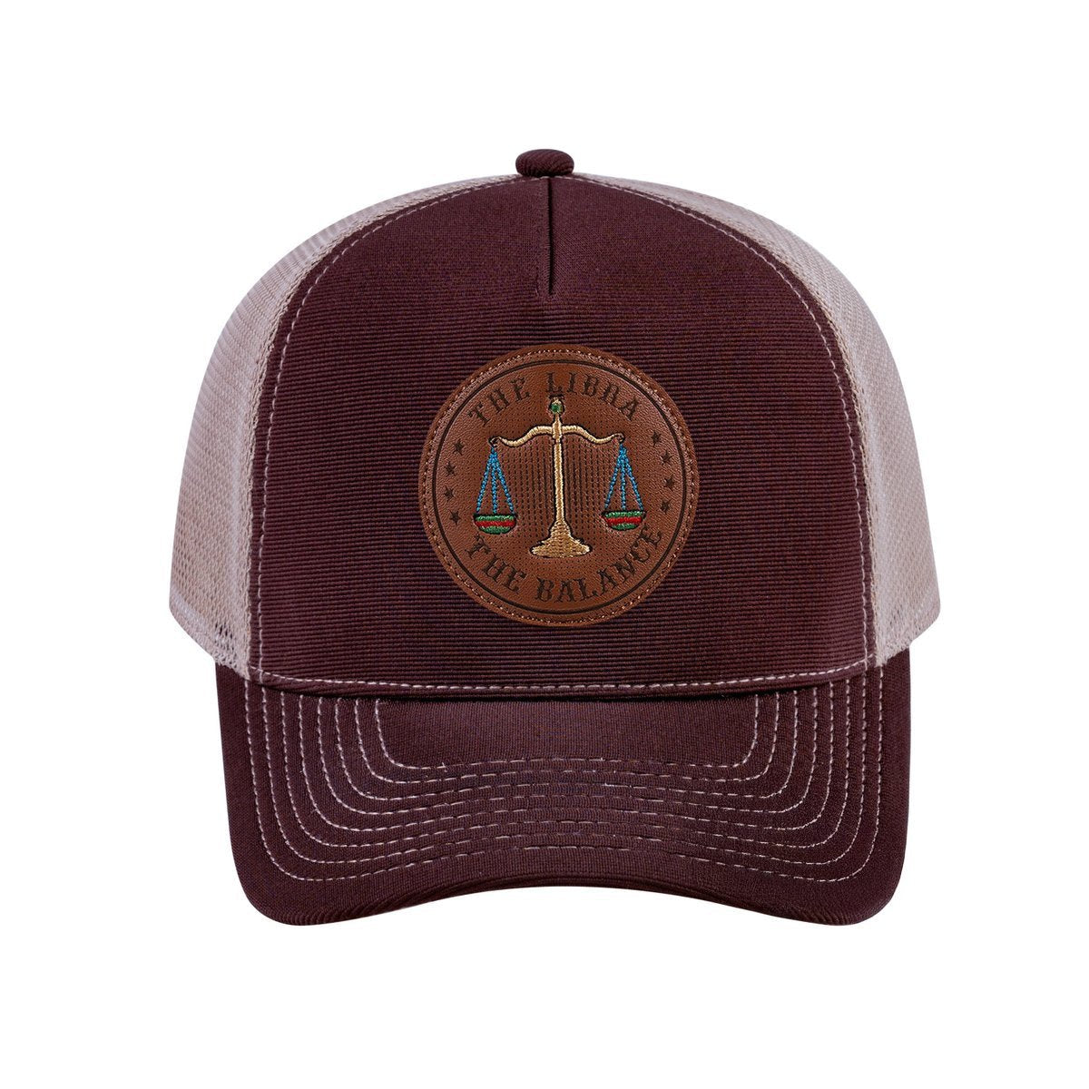 Libra Zodiac V2 5-Panel Trucker Hat with Dark Brown front and Khaki back