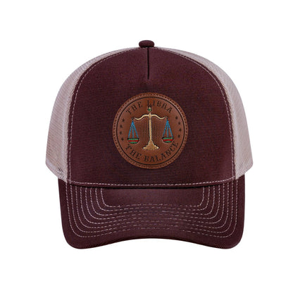 Libra Zodiac V2 5-Panel Trucker Hat with Dark Brown front and Khaki back