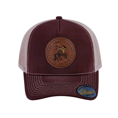 Sagittarius Zodiac V2 5-Panel Trucker Hat with Dark Brown front and Khaki back