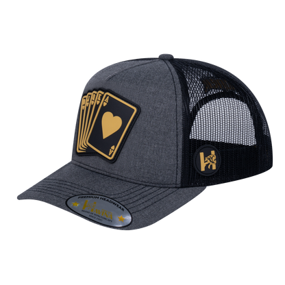 Poker 5-Panel Trucker Hat with Dark Grey Heather front and Black back - POKER1