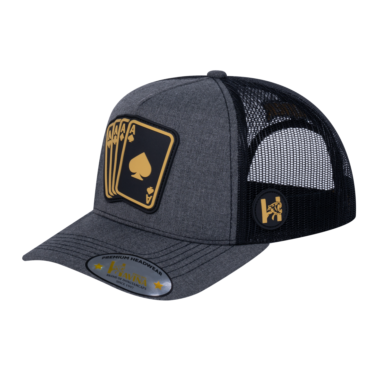 Winner 5-Panel Trucker Hat with Dark Grey Heather front and Black back - WINNER1