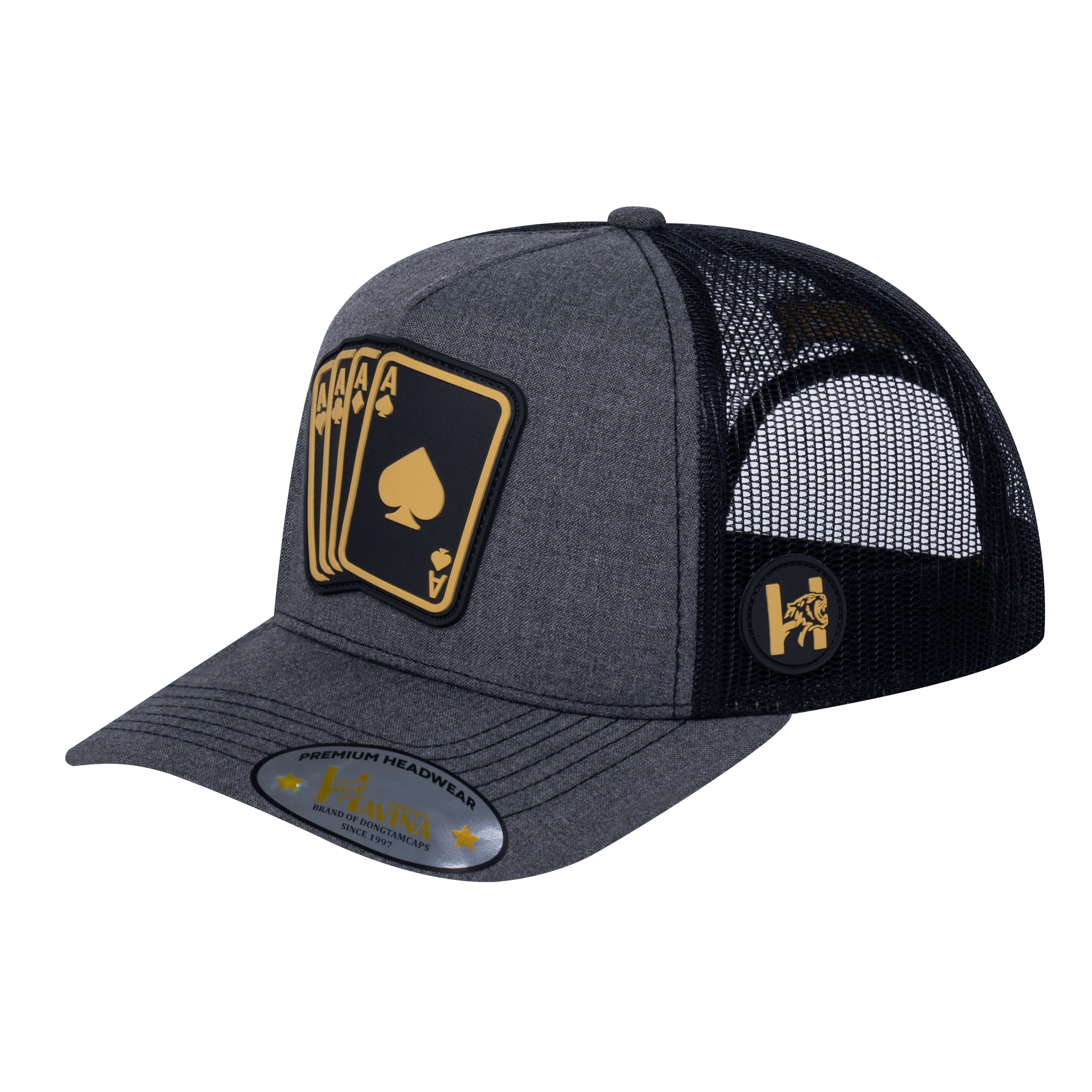 Winner 5-Panel Trucker Hat with Dark Grey Heather front and Black back - WINNER1