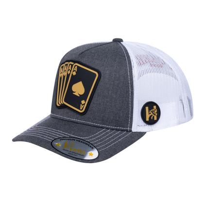Winner 5-Panel Trucker Hat with Dark Grey Heather front and White back - WINNER1