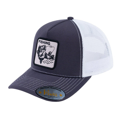 Fishing V2 5-Panel Trucker Hat with Dark Grey front and White back