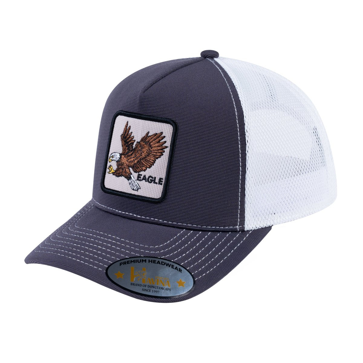 Eagle V2 5-Panel Trucker Hat with Dark Grey front and White back