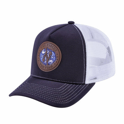 Pisces Zodiac V2 5-Panel Trucker Hat with Dark Grey front and White back