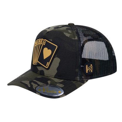 Poker 5-Panel Trucker Hat with Green Camo front and Green Camo back - POKER1