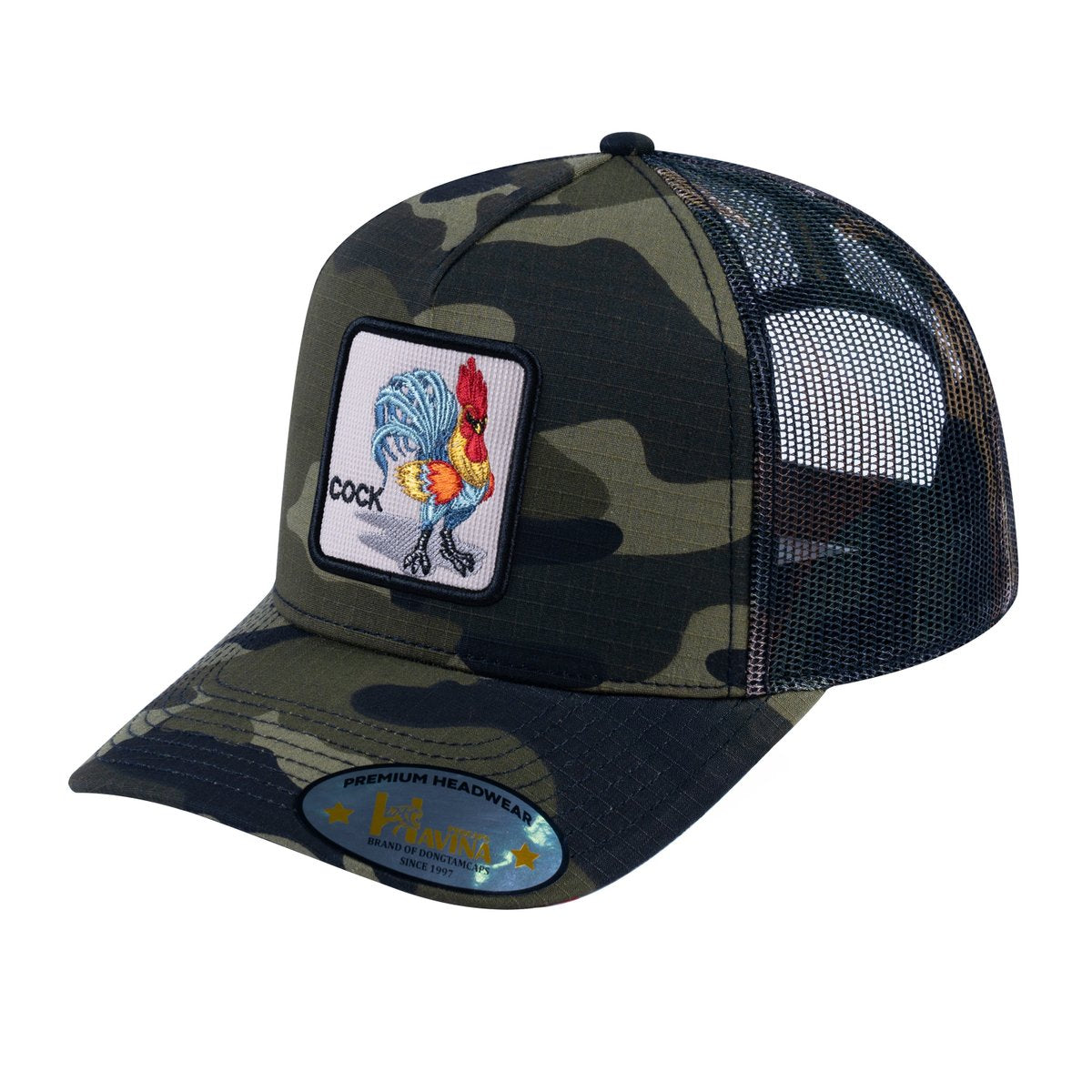 Chicken V2 5-Panel Trucker Hat with Green Camo front and Green Camo back