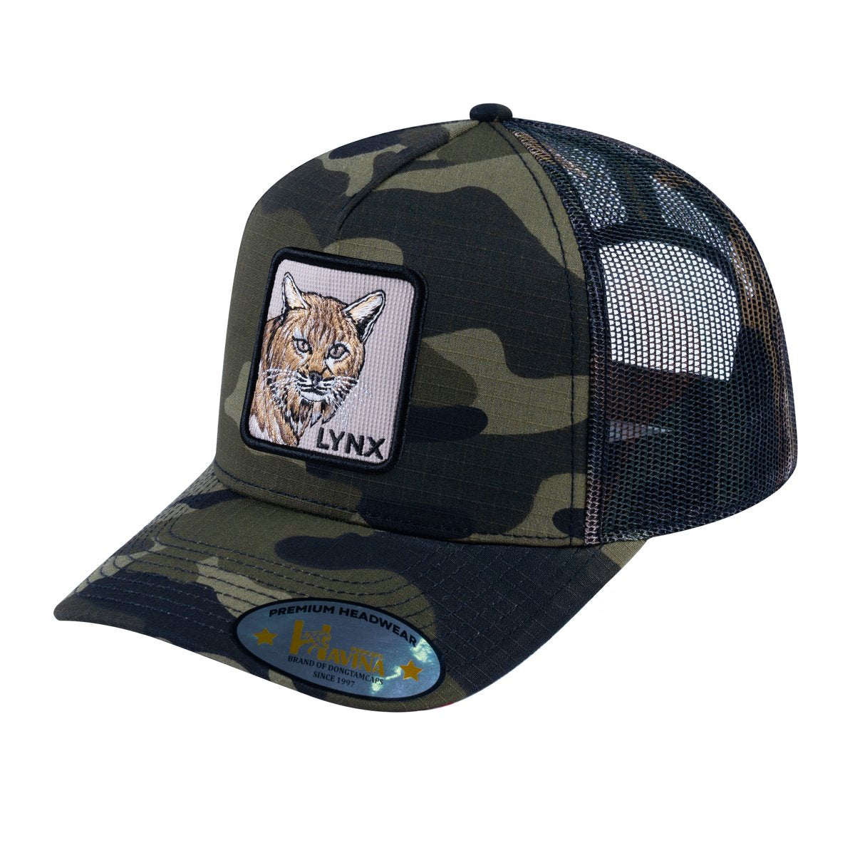 Lynx V2 5-Panel Trucker Hat with Green Camo front and Green Camo back