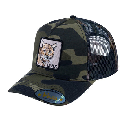 Lynx V2 5-Panel Trucker Hat with Green Camo front and Green Camo back