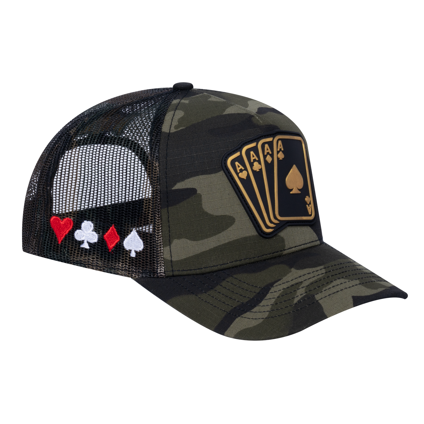 Winner 5-Panel Trucker Hat with Green Camo front and Green Camo back - WINNER1