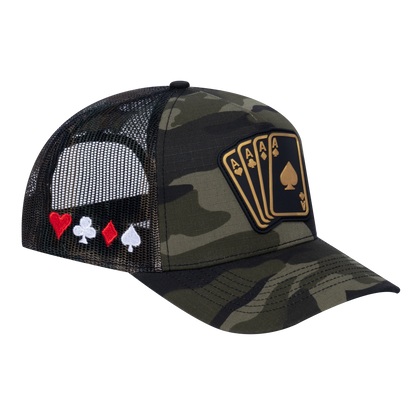 Winner 5-Panel Trucker Hat with Green Camo front and Green Camo back - WINNER1
