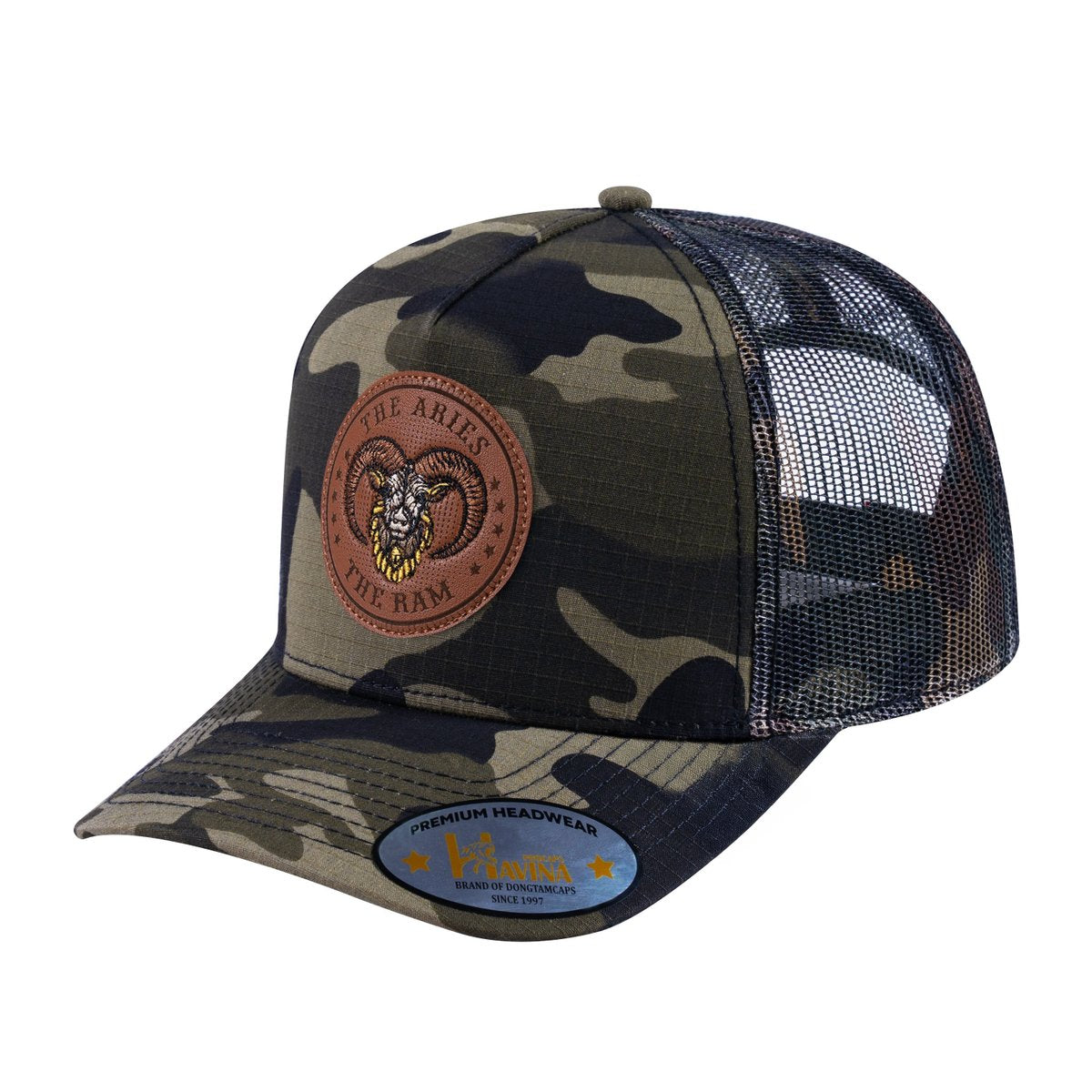 Aries Zodiac V2 5-Panel Trucker Hat with Green Camo front and Green Camo back