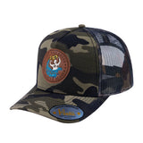 Aquarius Zodiac V2 5-Panel Trucker Hat with Green Camo front and Green Camo back