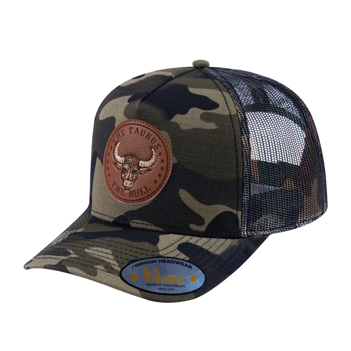 Taurus Zodiac V2 5-Panel Trucker Hat with Green Camo front and Green Camo back