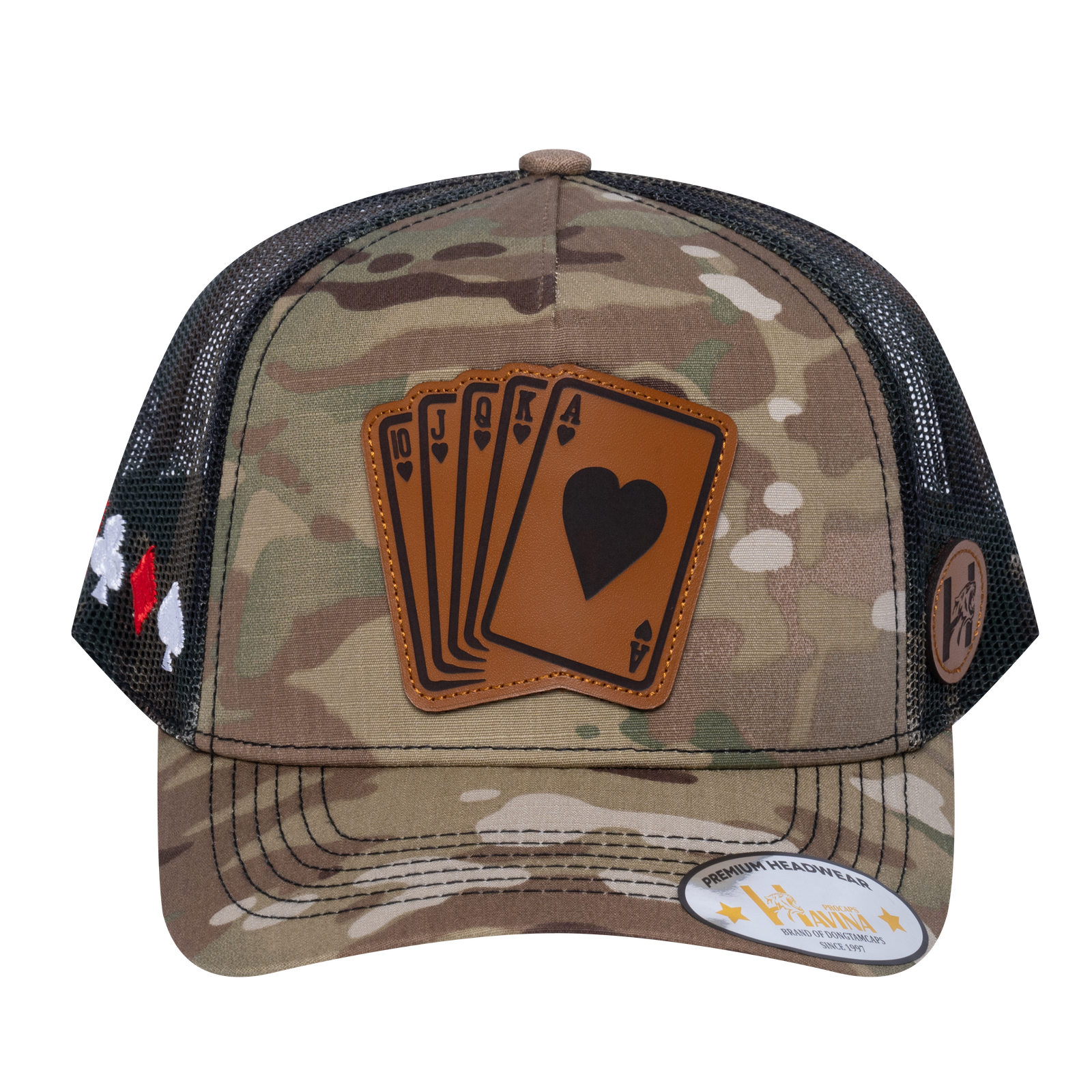 Poker 10JQKA 5-Panel Trucker Hat - T5-KHAKICM1-GREENCM-POKER2 gallery image base