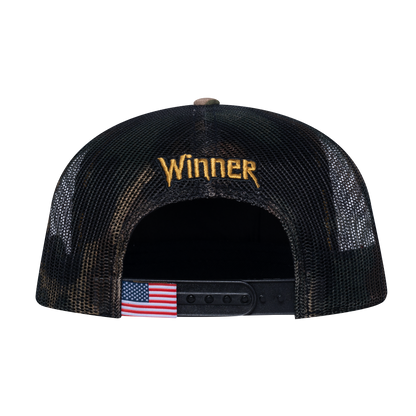 Winner 5-Panel Trucker Hat with Khaki Camo front and Green Camo back - WINNER1