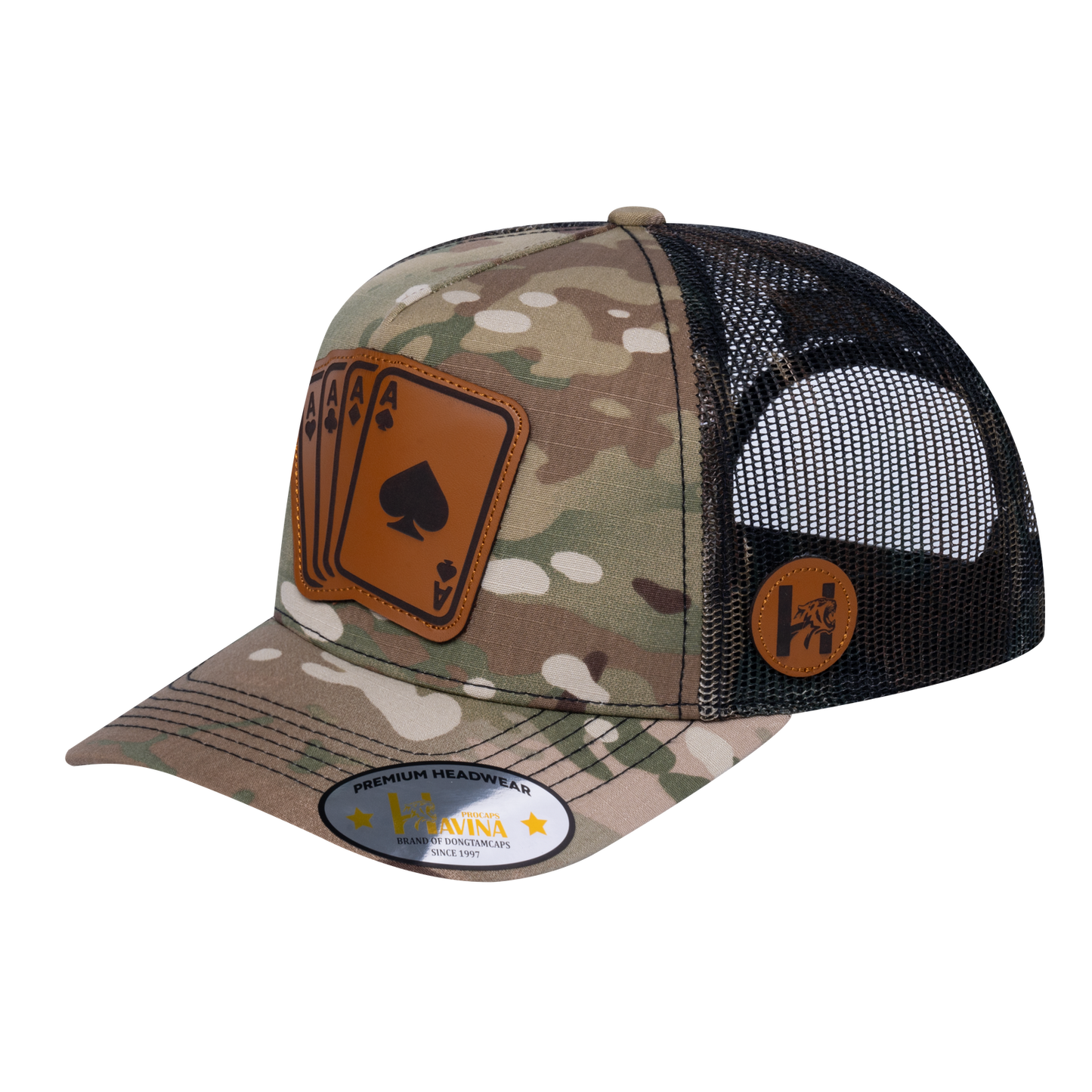 Winner Poker 10JQKA 5-Panel Trucker Hat - Khaki Camo front, Green Camo back, WINNER2 - T5-KHAKICM1-GREENCM-WINNER2