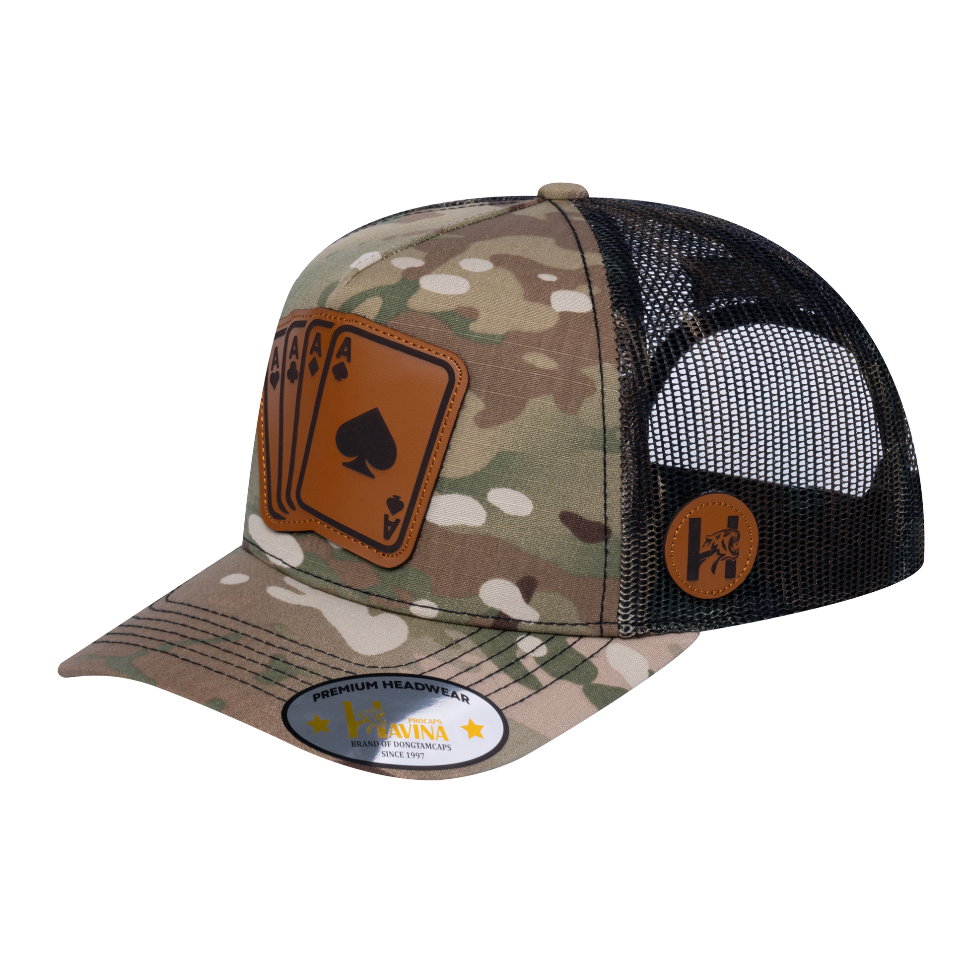 Winner 5-Panel Trucker Hat with Khaki Camo front and Green Camo back - WINNER2
