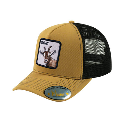 Goat V2 5-Panel Trucker Hat with Light Brown front and Black back
