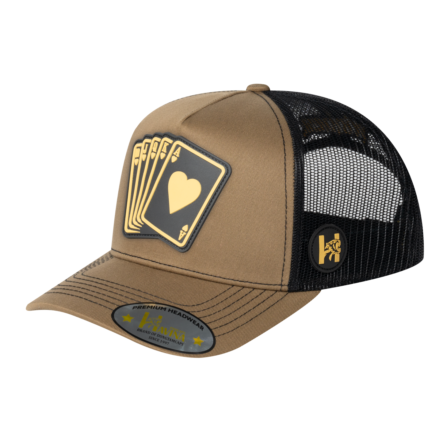 Poker 5-Panel Trucker Hat with Light Brown front and Black back - POKER1
