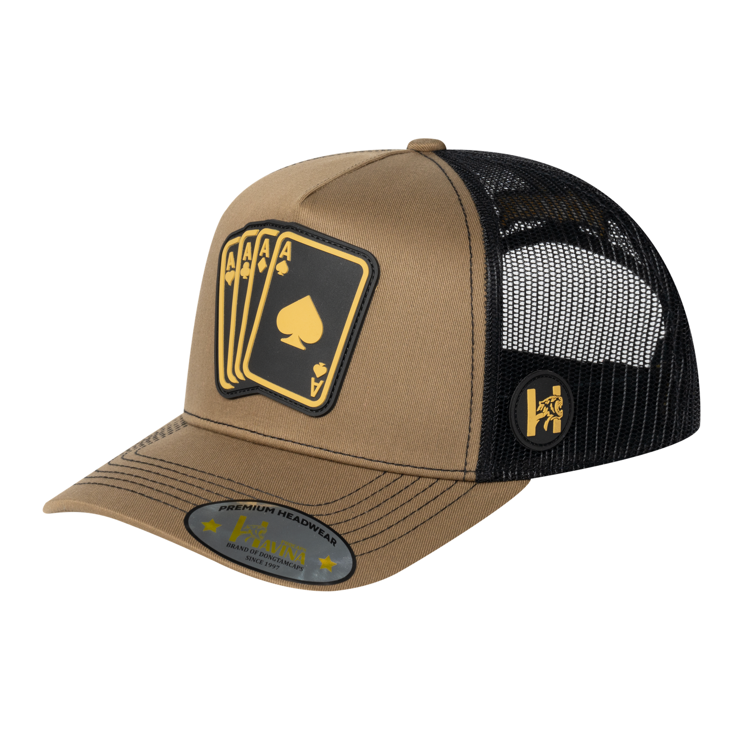 Winner Poker 10JQKA 5-Panel Trucker Hat - Light Brown front, Black back, WINNER1 - T5-LBTC-B-WINNER1