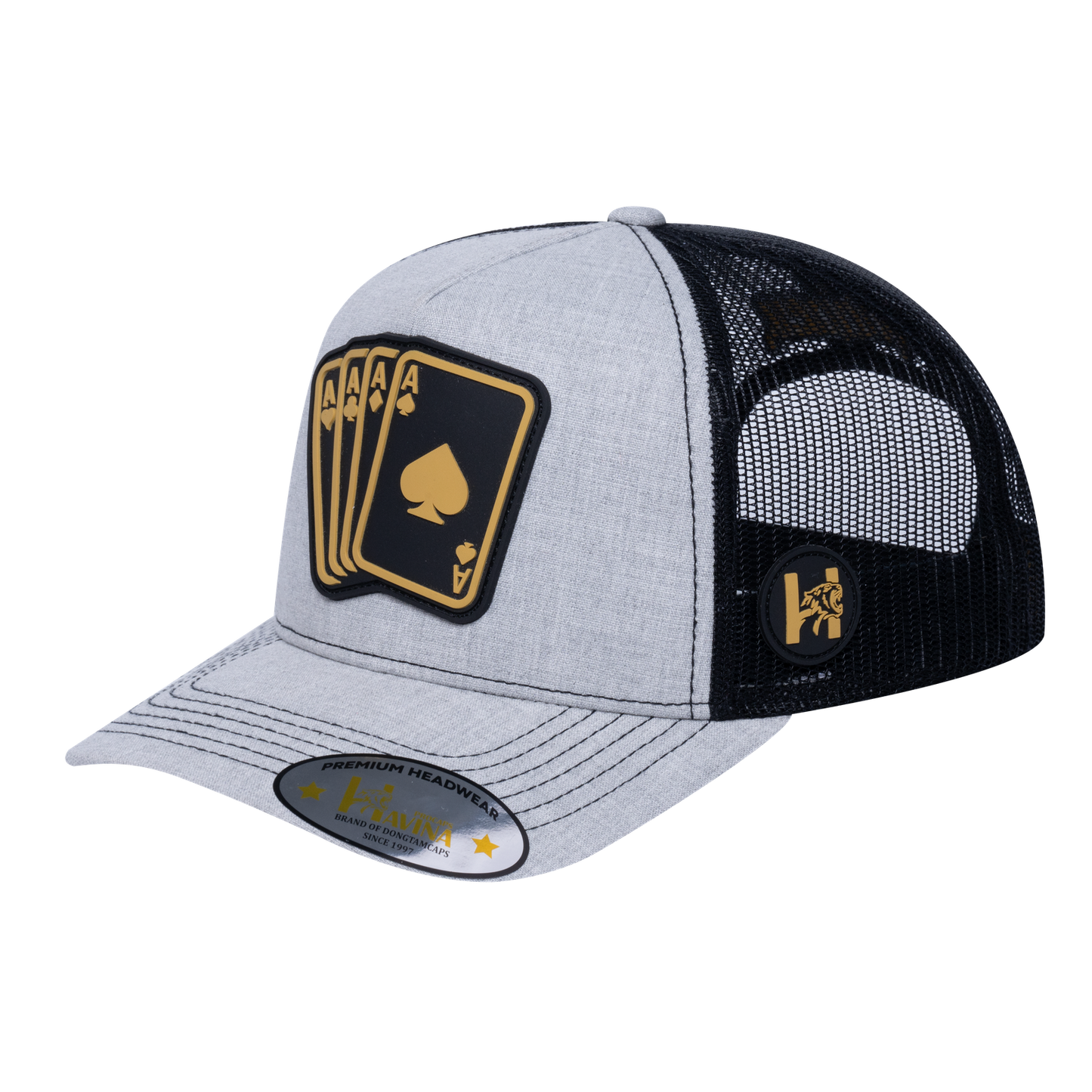 Winner Poker 10JQKA 5-Panel Trucker Hat - Light Grey Heather front, Black back, WINNER1 - T5-LGHT-B-WINNER1