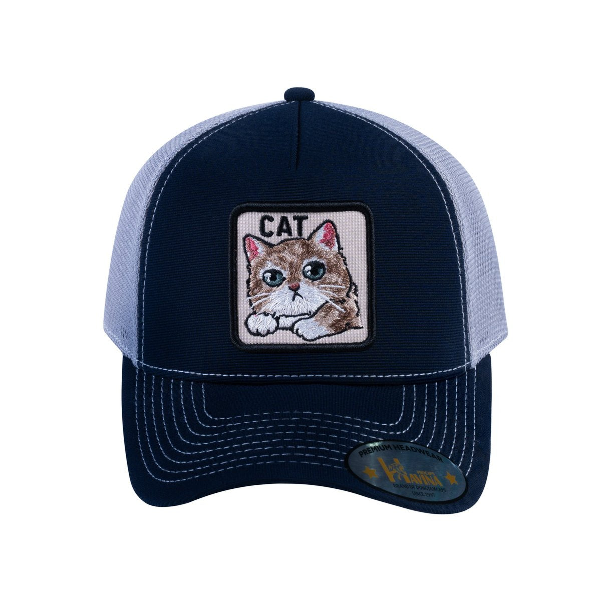 Cat V2 5-Panel Trucker Hat with Navy front and Light Grey back