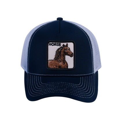 Horse V2 5-Panel Trucker Hat with Navy front and Light Grey back