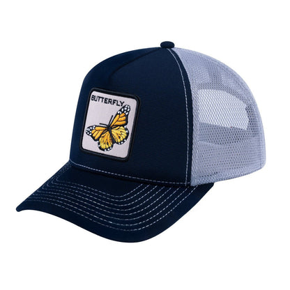 Butterfly V2 5-Panel Trucker Hat with Navy front and Light Grey back