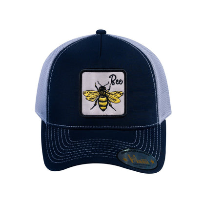Bee V2 5-Panel Trucker Hat with Navy front and Light Grey back