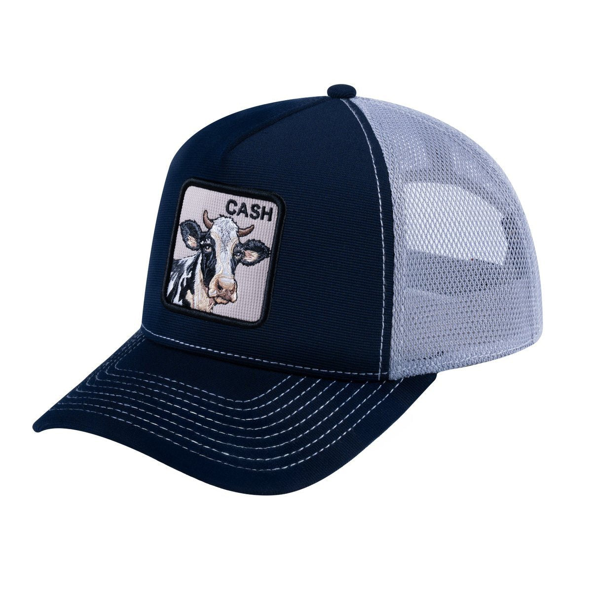 Cow V2 5-Panel Trucker Hat with Navy front and Light Grey back