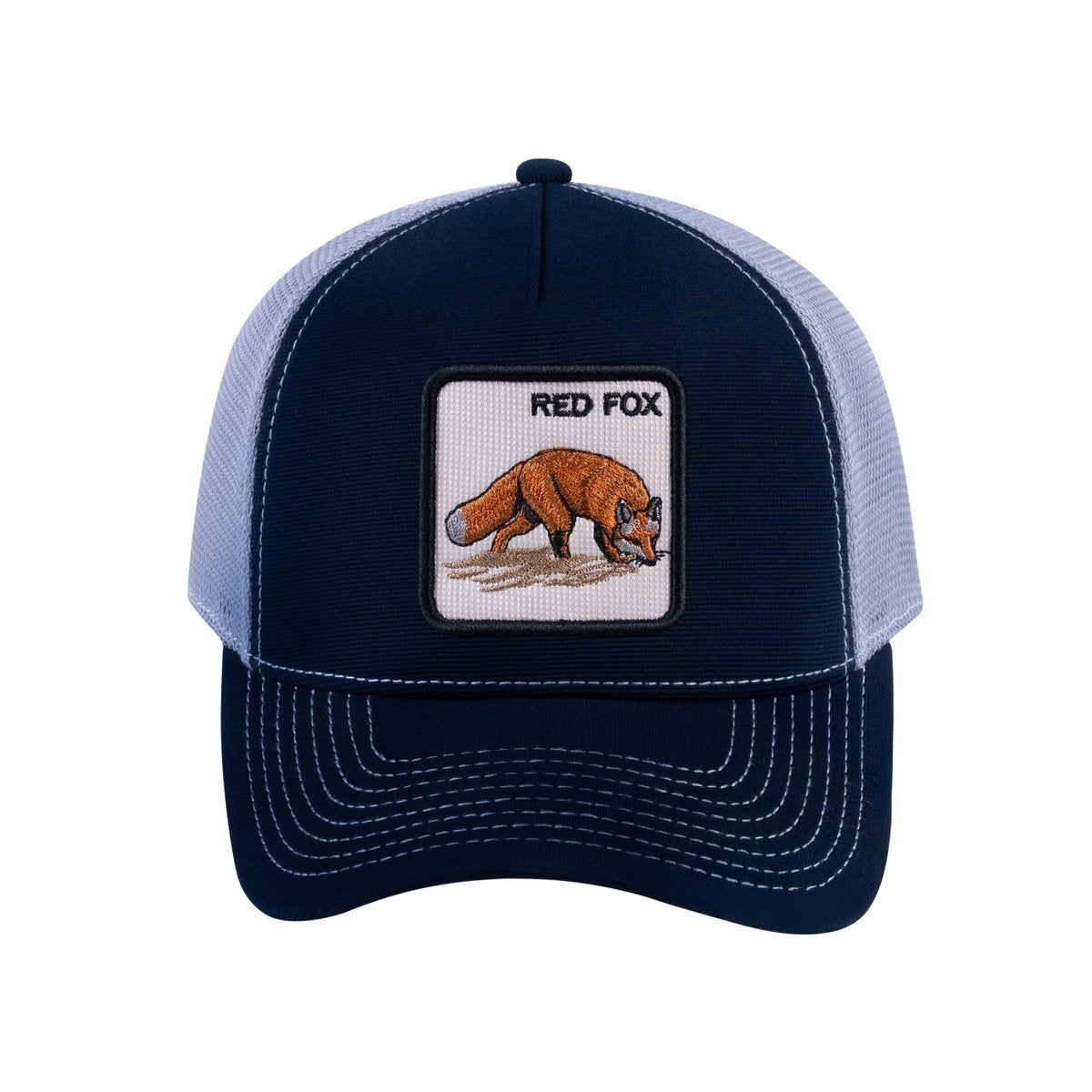 Red Fox V2 5-Panel Trucker Hat with Navy front and Light Grey back