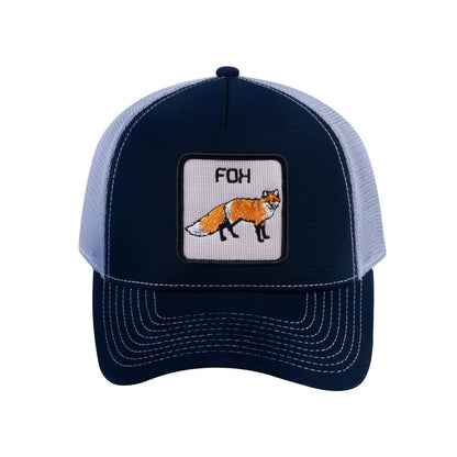 Fox V2 5-Panel Trucker Hat with Navy front and Light Grey back