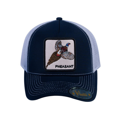 Pheasant V2 5-Panel Trucker Hat with Navy front and Light Grey back