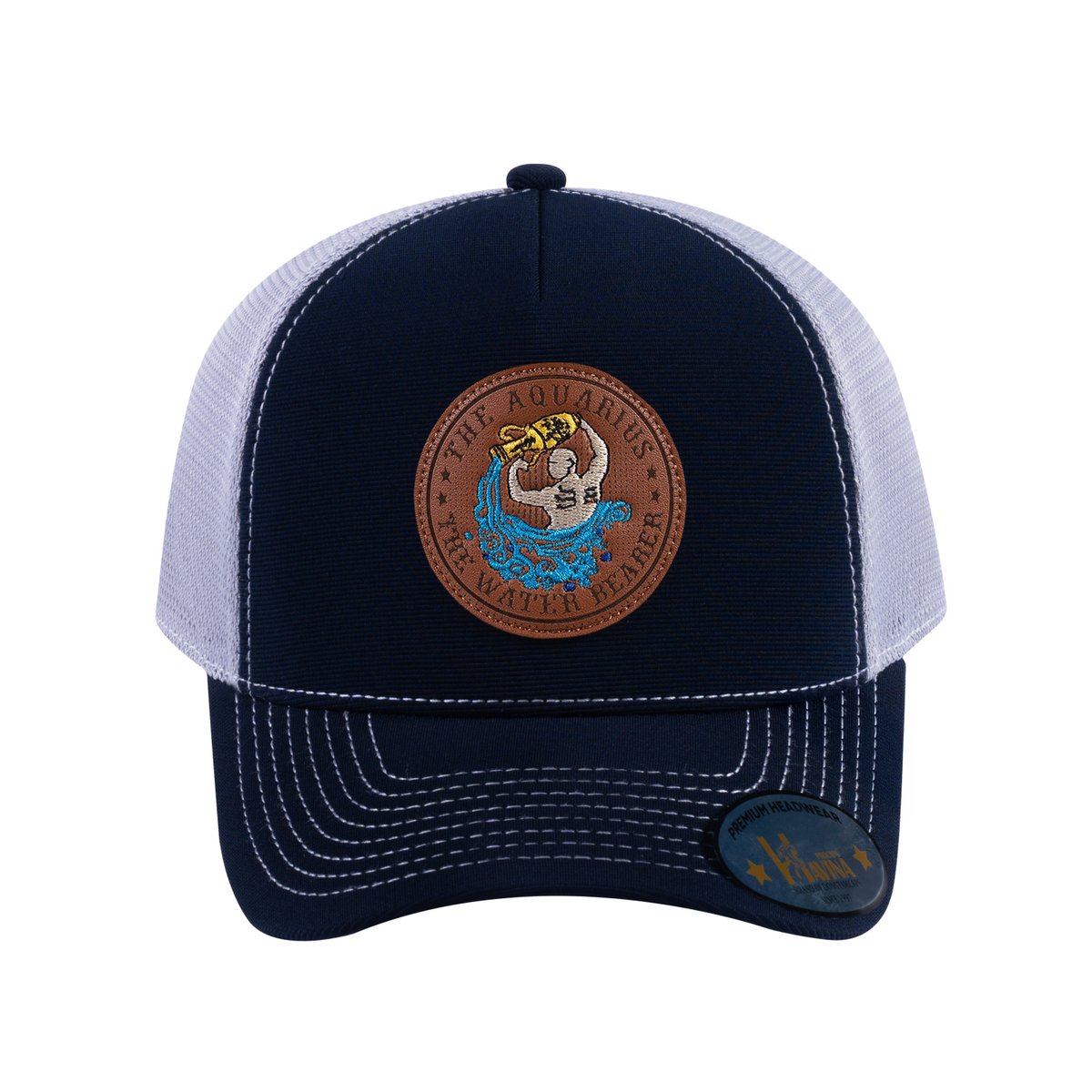 Aquarius Zodiac V2 5-Panel Trucker Hat with Navy front and Light Grey back